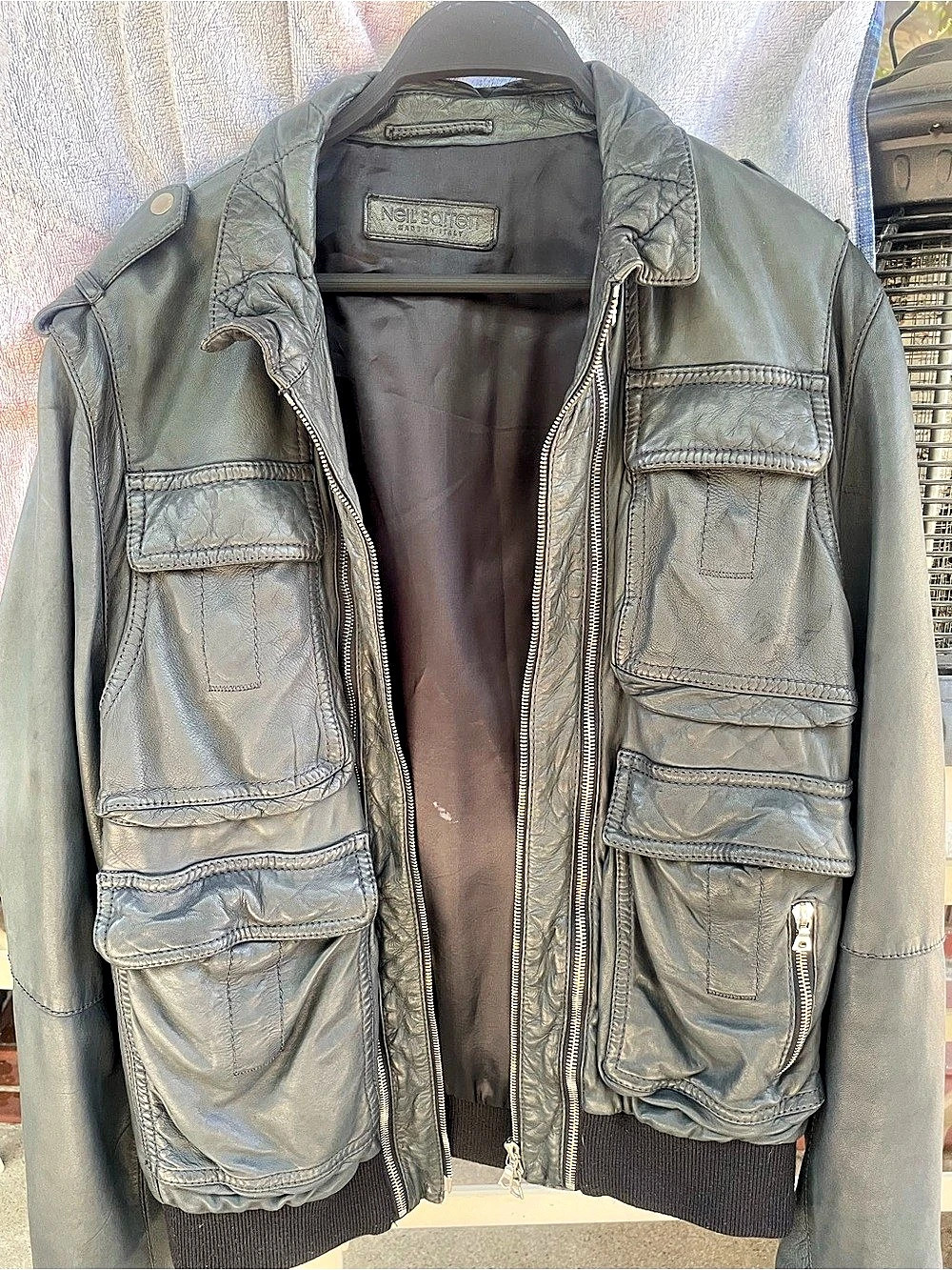 Neil  Barrett Men's Leather Military Jacket in Gray